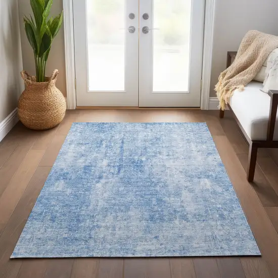 Denim Blue And Ivory Abstract Washable Indoor Outdoor Area Rug Photo 9