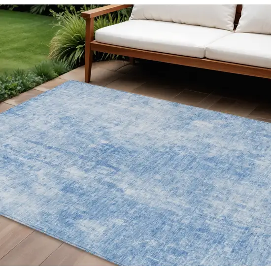 Denim Blue And Ivory Abstract Washable Indoor Outdoor Area Rug Photo 1