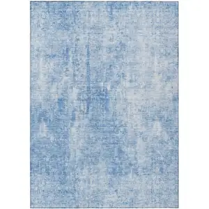 Photo of Denim Blue And Ivory Abstract Washable Indoor Outdoor Area Rug