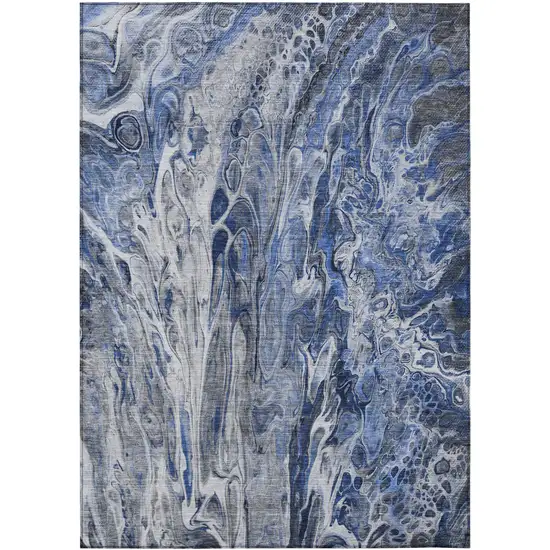 Denim Blue And Navy Blue Abstract Washable Indoor Outdoor Area Rug Photo 2