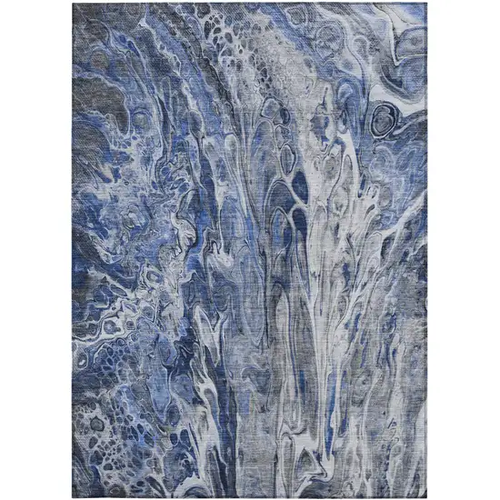 Denim Blue And Navy Blue Abstract Washable Indoor Outdoor Area Rug Photo 6