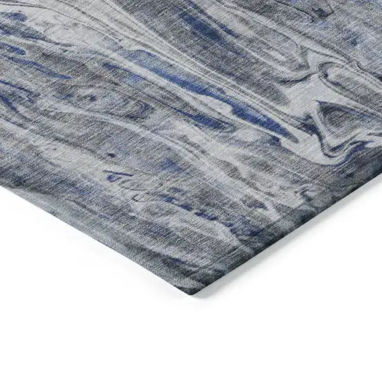 Denim Blue And Navy Blue Abstract Washable Indoor Outdoor Area Rug Photo 5