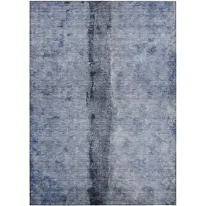 Photo of Denim Blue And Navy Blue Abstract Washable Indoor Outdoor Area Rug