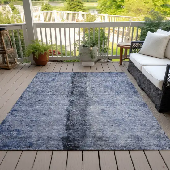 Denim Blue And Navy Blue Abstract Washable Indoor Outdoor Area Rug Photo 6