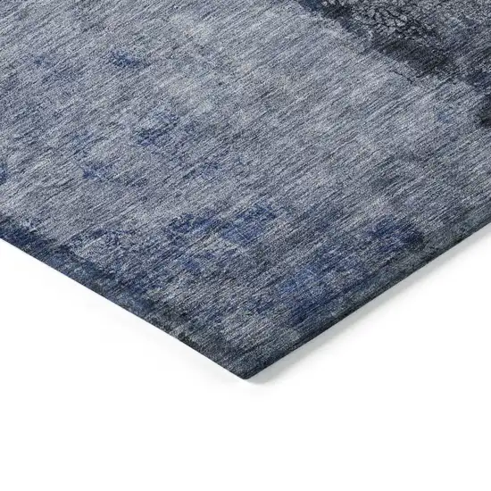 Denim Blue And Navy Blue Abstract Washable Indoor Outdoor Area Rug Photo 4