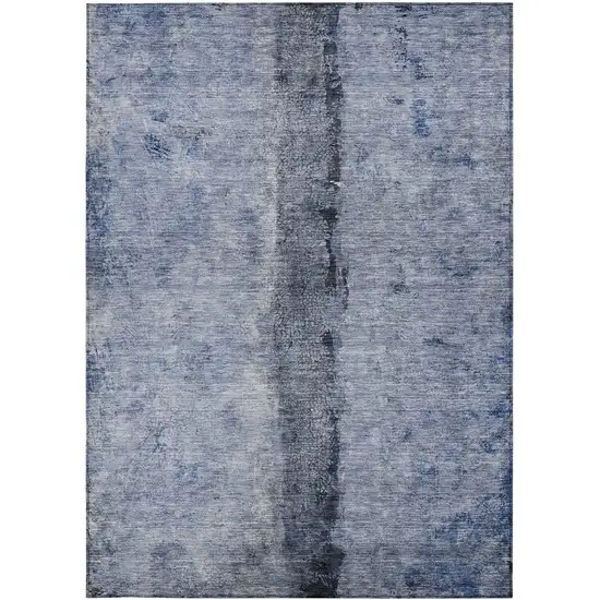 Denim Blue And Navy Blue Abstract Washable Indoor Outdoor Area Rug Photo 5