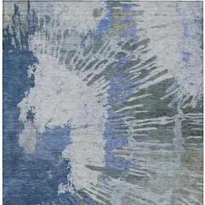 Photo of Denim Blue And Navy Blue Abstract Washable Indoor Outdoor Area Rug