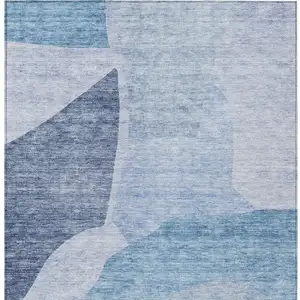 Photo of Denim Blue And Navy Blue Abstract Washable Indoor Outdoor Area Rug