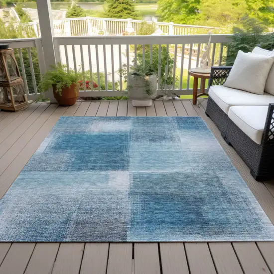 Denim Blue And Navy Blue Abstract Washable Indoor Outdoor Area Rug Photo 6