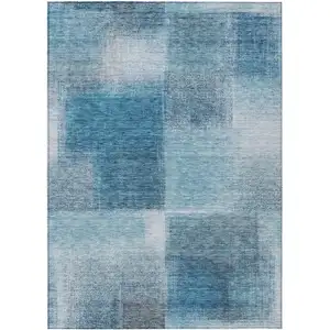 Photo of Denim Blue And Navy Blue Abstract Washable Indoor Outdoor Area Rug