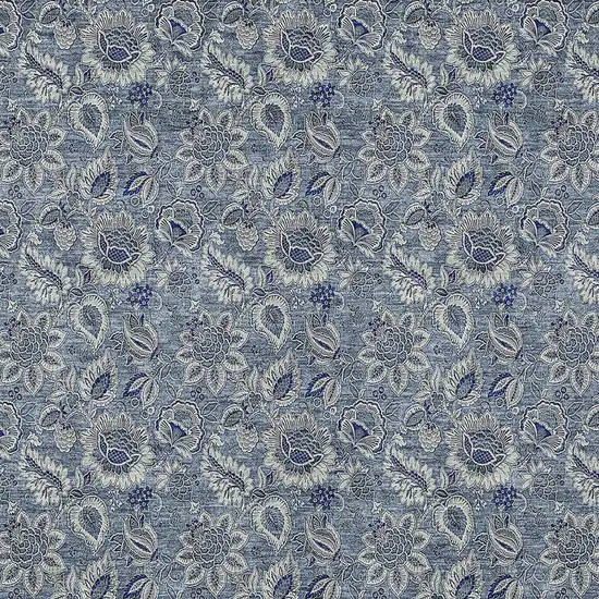 Denim Blue And Navy Blue Floral Washable Indoor Outdoor Area Rug Photo 5