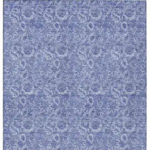 Photo of Denim Blue And Navy Blue Floral Washable Indoor Outdoor Area Rug