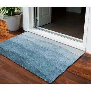 Photo of Denim Blue And Navy Blue Ombre Washable Indoor Outdoor Area Rug