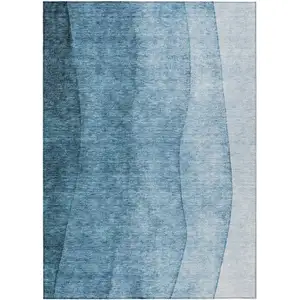 Photo of Denim Blue And Navy Blue Ombre Washable Indoor Outdoor Area Rug