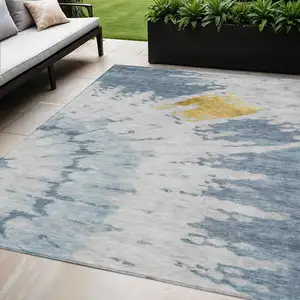 Photo of Denim Blue And Sky Blue Abstract Washable Indoor Outdoor Area Rug