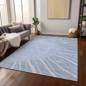 Photo of Denim Blue And Sky Blue Abstract Washable Indoor Outdoor Area Rug