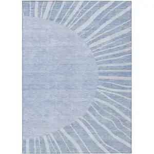 Photo of Denim Blue And Sky Blue Abstract Washable Indoor Outdoor Area Rug