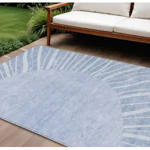 Photo of Denim Blue And Sky Blue Abstract Washable Indoor Outdoor Area Rug