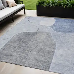 Photo of Denim Blue And Sky Blue Abstract Washable Indoor Outdoor Area Rug