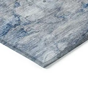 Photo of Denim Blue And Sky Blue Abstract Washable Indoor Outdoor Area Rug