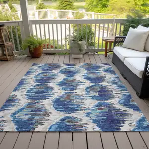 Photo of Denim Blue And Sky Blue Abstract Washable Indoor Outdoor Area Rug