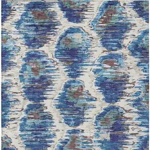 Photo of Denim Blue And Sky Blue Abstract Washable Indoor Outdoor Area Rug