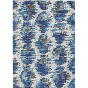 Photo of Denim Blue And Sky Blue Abstract Washable Indoor Outdoor Area Rug