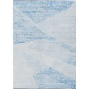 Photo of Denim Blue And Sky Blue Abstract Washable Indoor Outdoor Area Rug