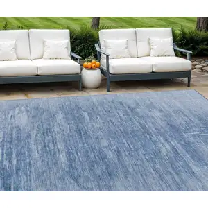 Photo of Denim Blue And Sky Blue Abstract Washable Indoor Outdoor Area Rug