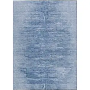 Photo of Denim Blue And Sky Blue Abstract Washable Indoor Outdoor Area Rug