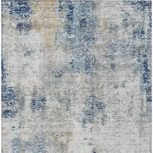 Photo of Denim Blue And Sky Blue Abstract Washable Indoor Outdoor Area Rug