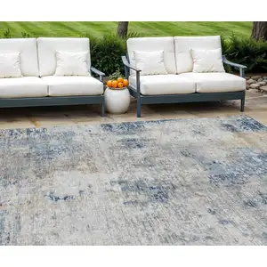 Photo of Denim Blue And Sky Blue Abstract Washable Indoor Outdoor Area Rug