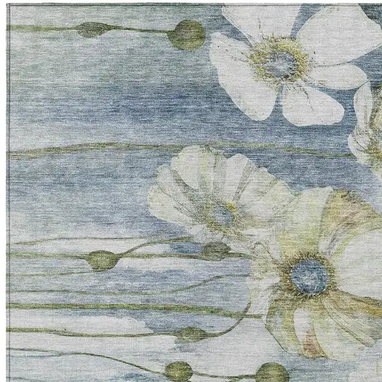 Denim Blue And Sky Blue Floral Washable Indoor Outdoor Area Rug Photo 4