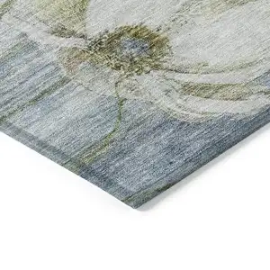 Photo of Denim Blue And Sky Blue Floral Washable Indoor Outdoor Area Rug