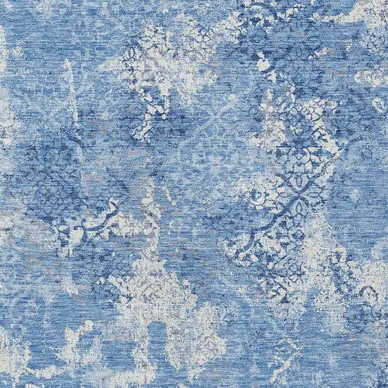 Denim Blue And Sky Blue Floral Washable Indoor Outdoor Area Rug Photo 4