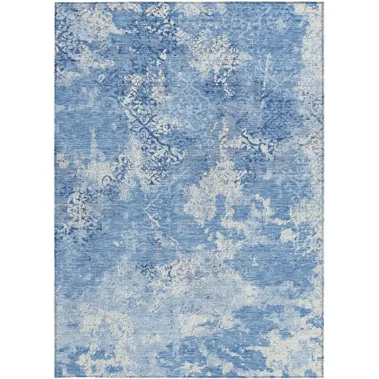 Denim Blue And Sky Blue Floral Washable Indoor Outdoor Area Rug Photo 5