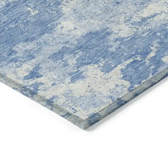 Denim Blue And Sky Blue Floral Washable Indoor Outdoor Area Rug Photo 3