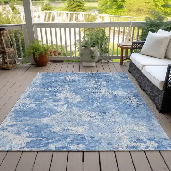 Denim Blue And Sky Blue Floral Washable Indoor Outdoor Area Rug Photo 6