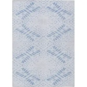 Photo of Denim Blue And Sky Blue Floral Washable Indoor Outdoor Area Rug