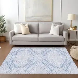 Photo of Denim Blue And Sky Blue Floral Washable Indoor Outdoor Area Rug