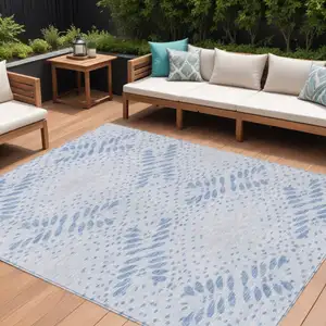 Photo of Denim Blue And Sky Blue Floral Washable Indoor Outdoor Area Rug