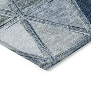 Photo of Denim Blue And Sky Blue Geometric Washable Indoor Outdoor Area Rug