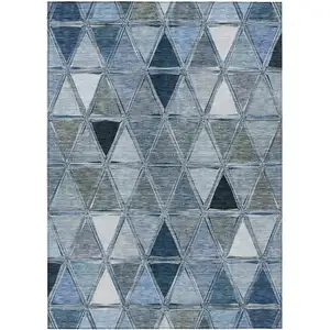 Photo of Denim Blue And Sky Blue Geometric Washable Indoor Outdoor Area Rug