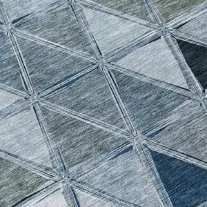 Photo of Denim Blue And Sky Blue Geometric Washable Indoor Outdoor Area Rug