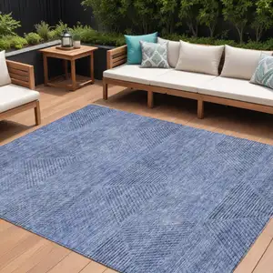 Photo of Denim Blue And Sky Blue Geometric Washable Indoor Outdoor Area Rug