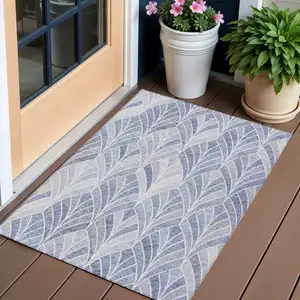 Photo of Denim Blue And Sky Blue Geometric Washable Indoor Outdoor Area Rug