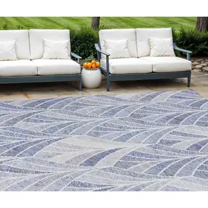 Photo of Denim Blue And Sky Blue Geometric Washable Indoor Outdoor Area Rug