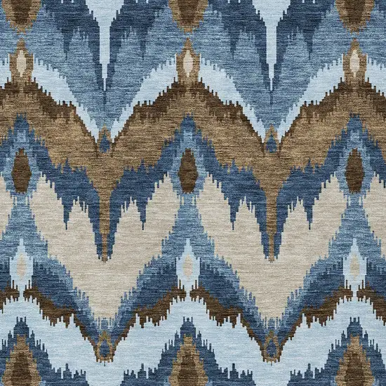 Denim Blue And Sky Blue Ikat Washable Indoor Outdoor Area Rug Photo 4