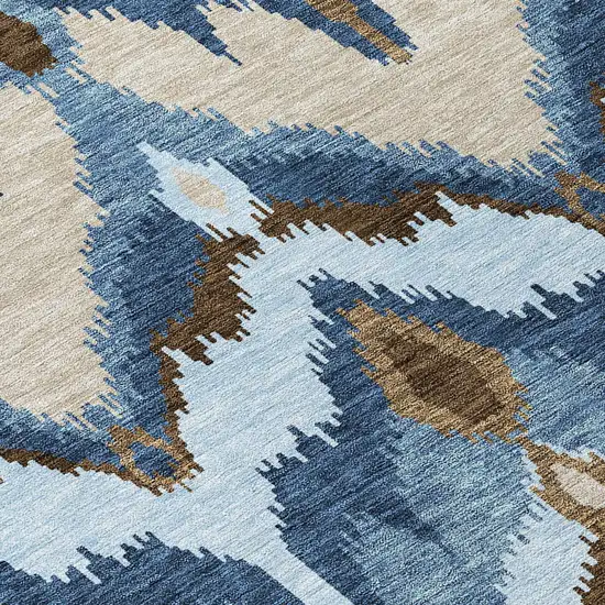 Denim Blue And Sky Blue Ikat Washable Indoor Outdoor Area Rug Photo 5