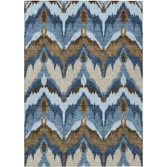 Denim Blue And Sky Blue Ikat Washable Indoor Outdoor Area Rug Photo 1